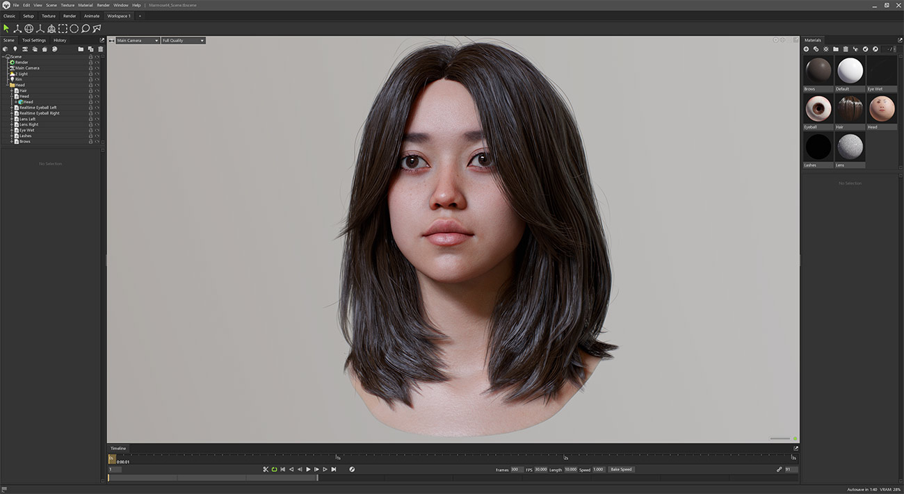 Download asian female 3d head model with polygon hair cards.